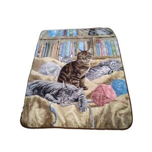 Cat Throw Blanket Plush Soft Books Yarn Cottagecore Crazy Cat Lady Cozy Cottage